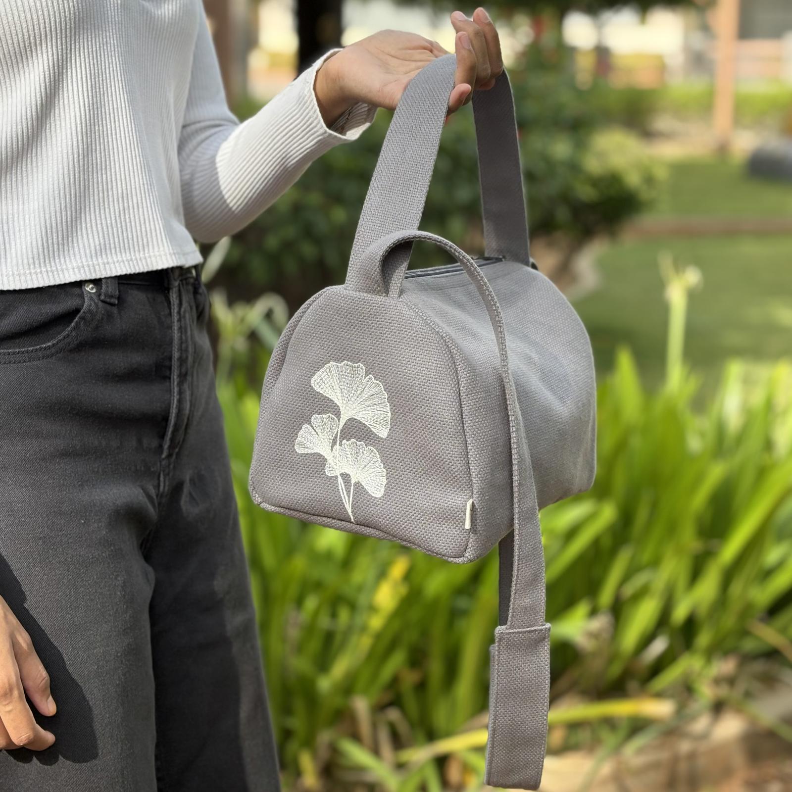 Dual-Handled Embroidered Sling Bag
